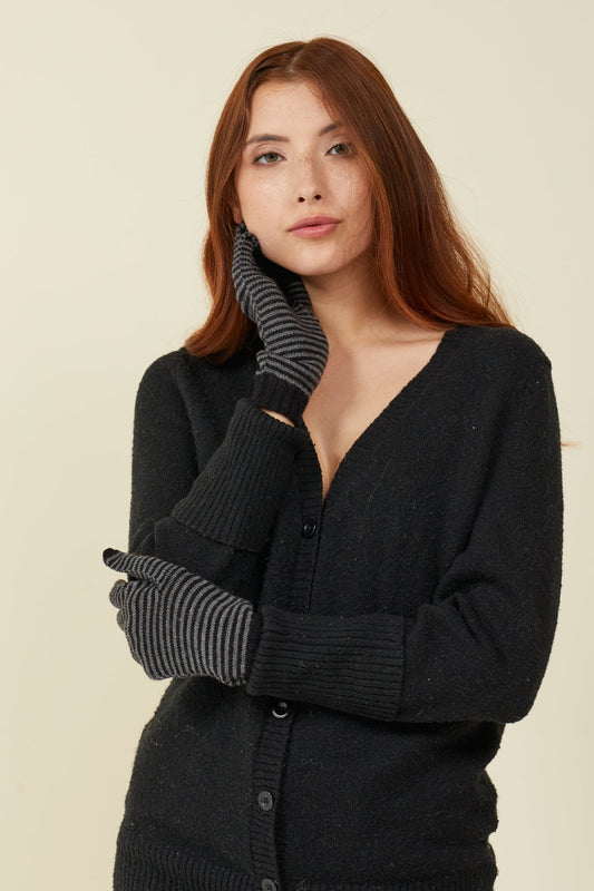 Unisex Striped Merino Gloves with Self-Heating Technology