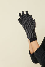 Black and grey striped self-heating merino gloves