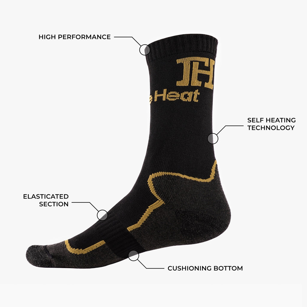 Heavy Winter Sock features: high performance knit, self-heating technology, elasticated section and cushioned bottom