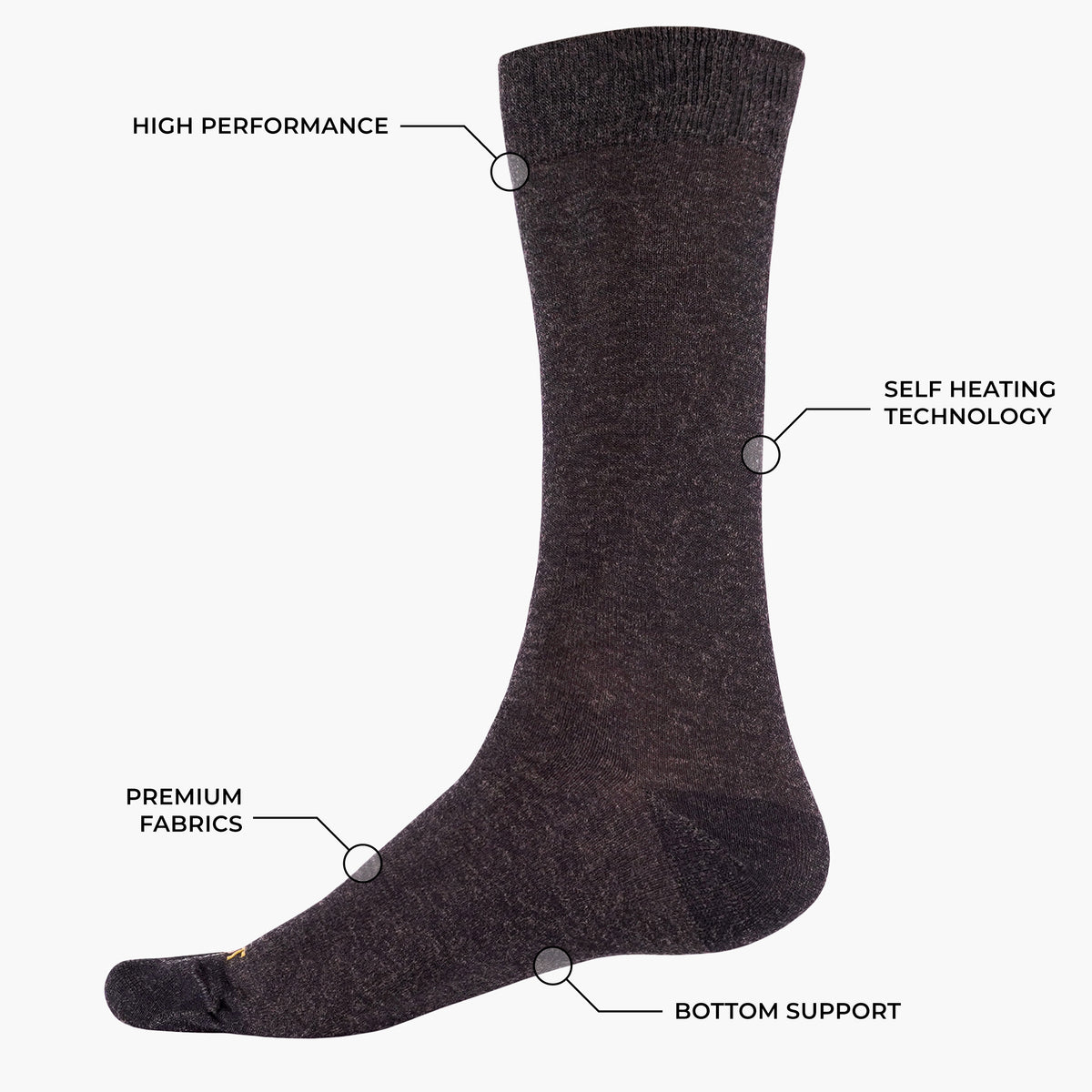 Thermal Therapy Sock features: high performance knit, self-heating technology, premium fabrics and bottom support